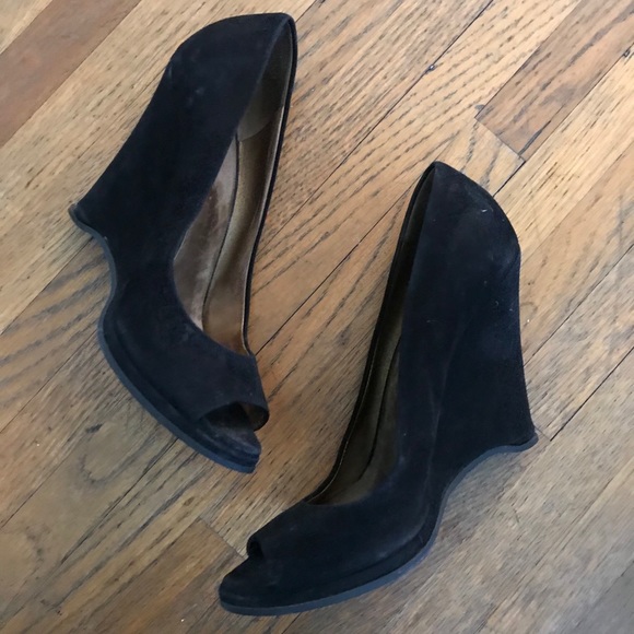 Miu Miu Black Suede Peep-Toes Wedge Heels size 38 - Picture 2 of 8